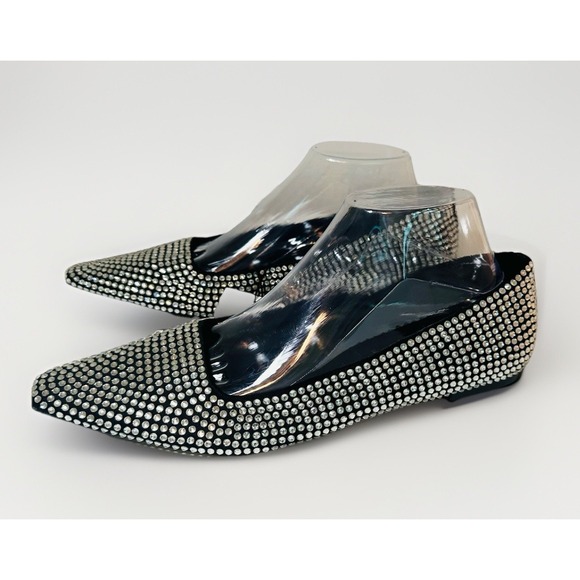 ZARA Women's Rhinestone Black Slip On Ballet Flats Sparkly Shoes US 10 EU 41 NWT - Picture 1 of 13